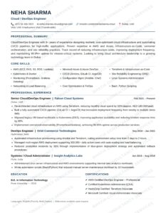 Cloud and DevOps Engineer ATS resume example for Dubai UAE technology sector