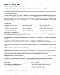 Software Engineer and Full-Stack Developer ATS resume example for Dubai UAE
