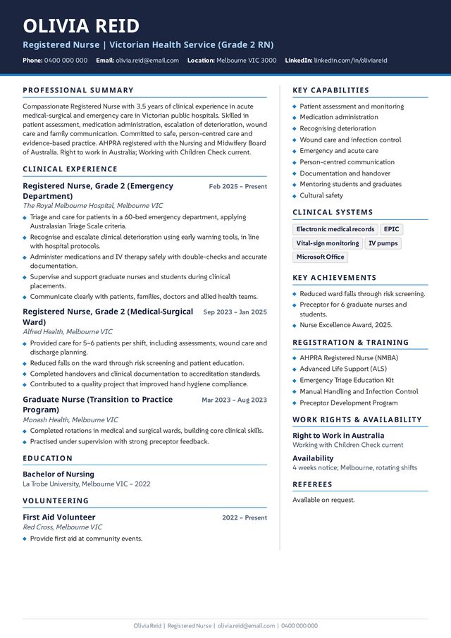 Government registered nurse resume sample with clinical experience section