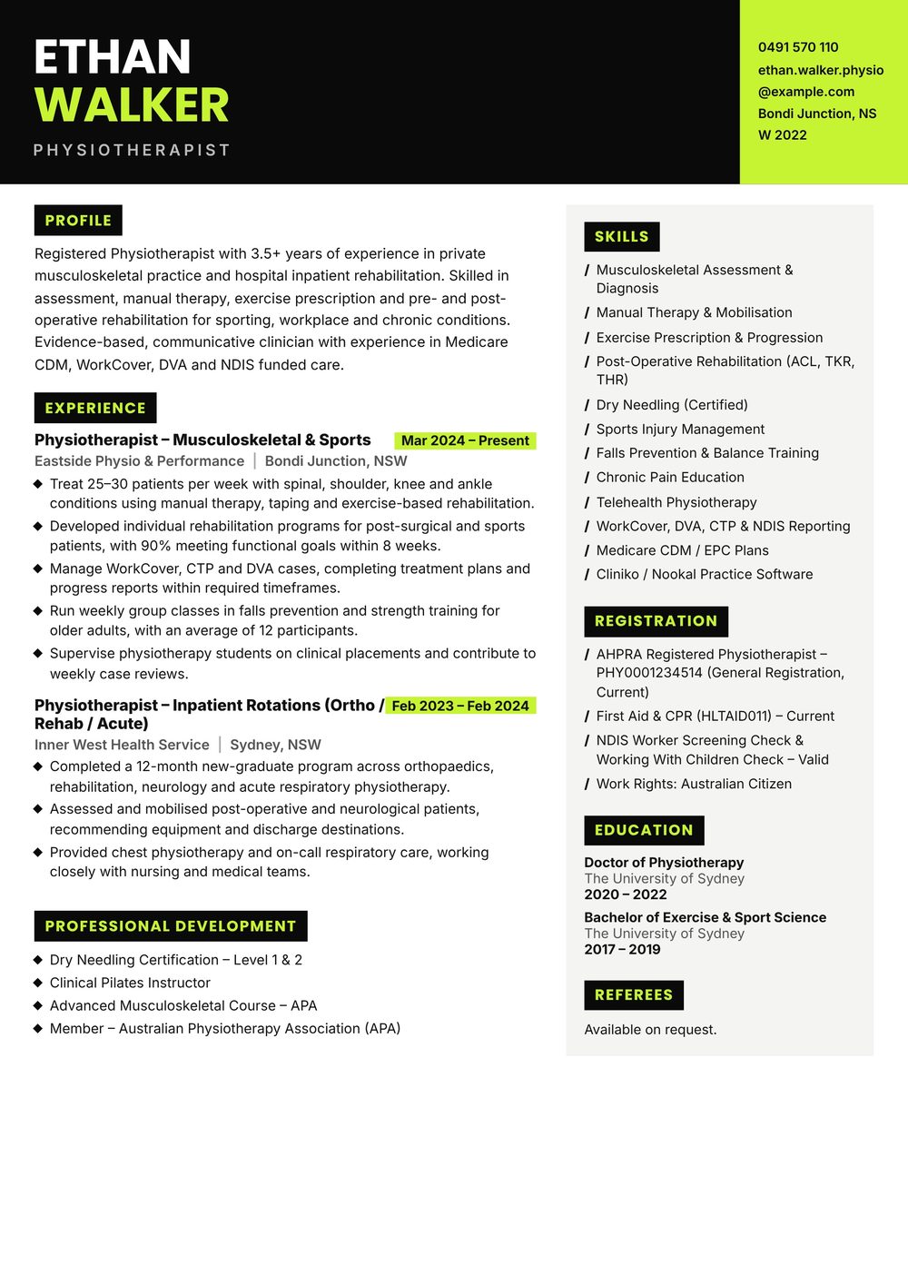 Physiotherapist Resume Sample Australia (2026) – ATS-Friendly Australian Format Physiotherapist resume sample Australia: one-page Australian-format resume example for 3-4 years of experience (JPG)